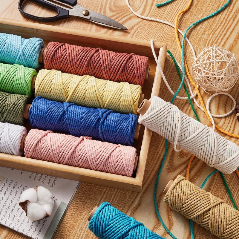 PHUNTTEK 36 Colors Macrame Cord 3mm x 1188 Yards Natural Colored Macrame Supplies 4 Strand Twisted Macrame Kit Cotton Cord Rope Macrame Yarn Twine String for Crafts Wall Hanging Plant Hanger DIY Knitting - Image 3